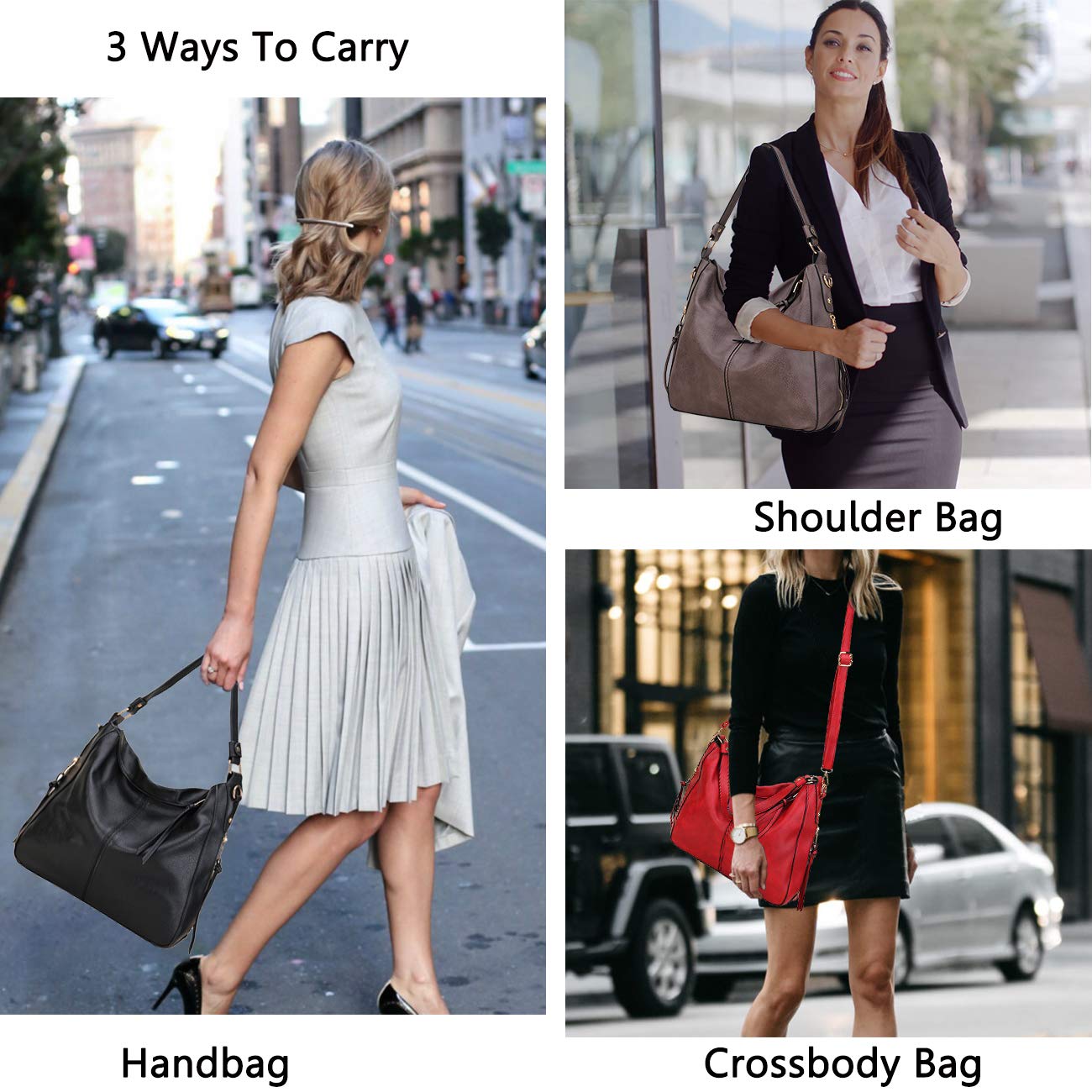 Hobo Bags for Women,VONXURY Faux Leather Tote Purse Ladies Handbag Large Shoulder Bags with Side Pockets for Work Travel,Black