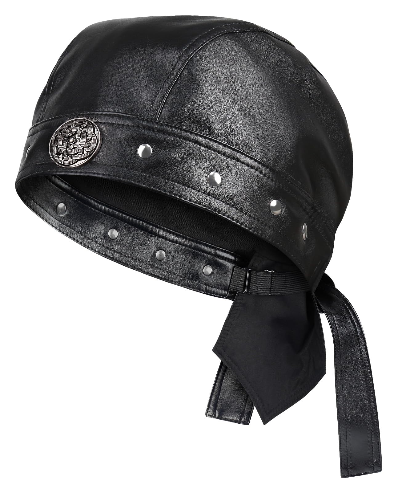Hachapy Biker Cap for Women Leather, Adjustable Motorcycle Hat with Skull Fit & Toggle Buckle One Size Fits All