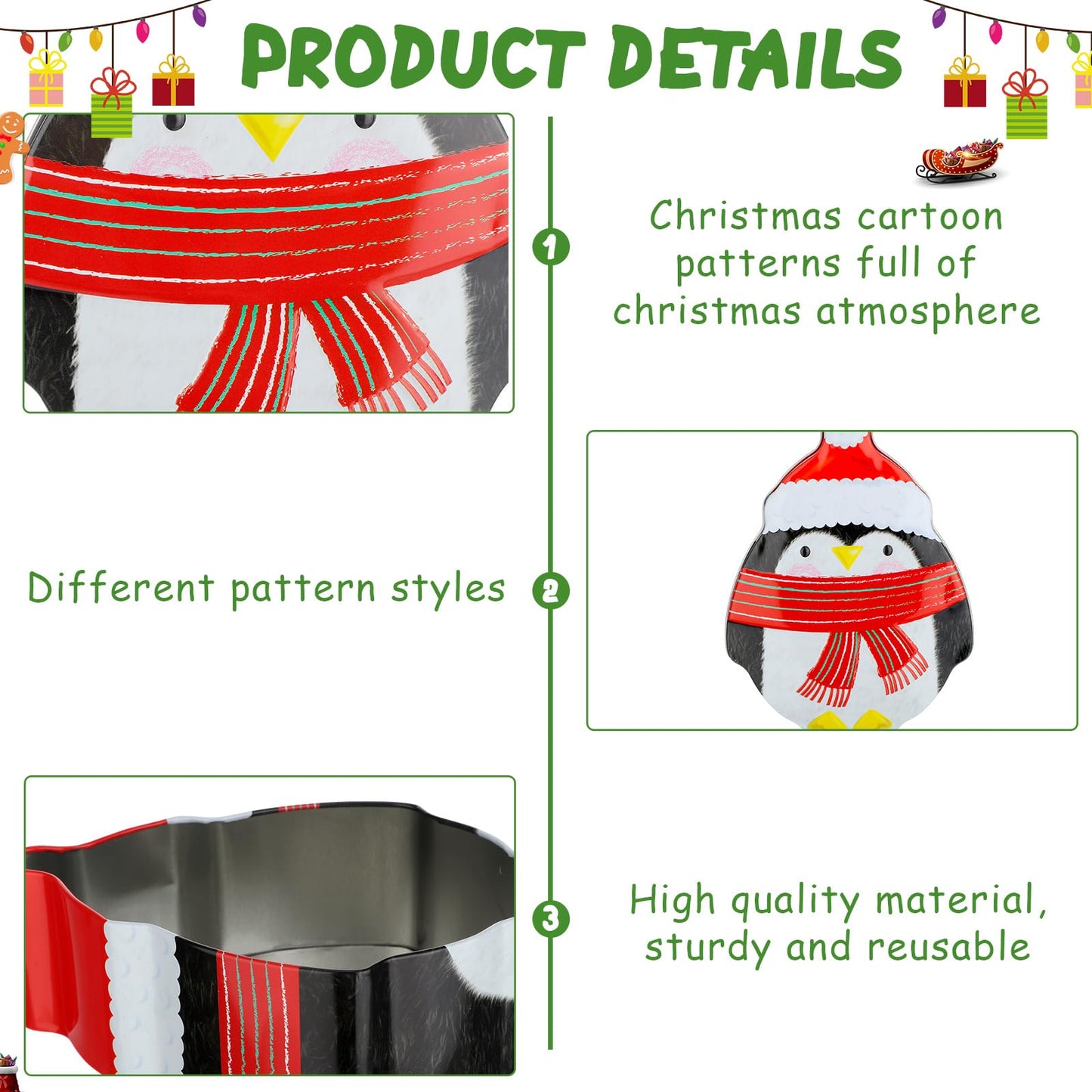 Tioncy 6 Pcs Christmas Cookie Tins with Lids Christmas Containers Santa Snowman Gingerbread Penguin Christmas Tree Metal Cookie Jar Xmas Cookie Boxes for Storing Candy Chocolate Biscuits Holiday Gifts