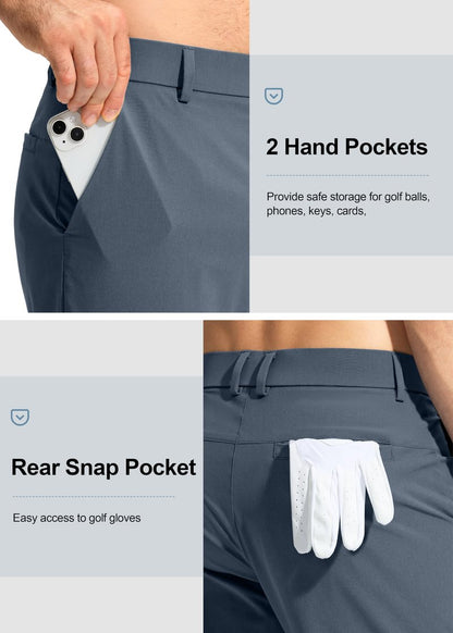 Pudolla Men's Golf Pants Work Dress Comfy Pants Casual Slacks Trousers with Pockets(Grey_Blue 40Wx34L)