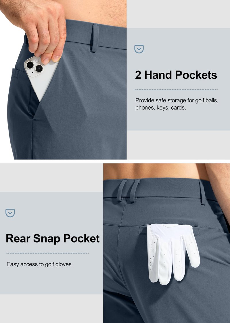 Pudolla Men's Golf Pants Work Dress Comfy Pants Casual Slacks Trousers with Pockets(Grey_Blue 28Wx32L)