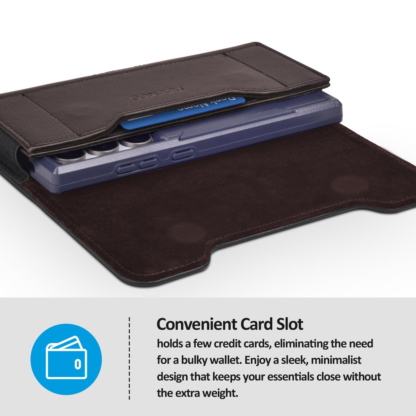 ACCKUO Leather Phone Holster with Strong Metal Belt Clip and Card Holder Compatible with iPhone 17 16 15 14 13 12 and Pro, Galaxy S26 S25 S24 S23 S22 S21 S20 for Everyday Protection, M-Coffee