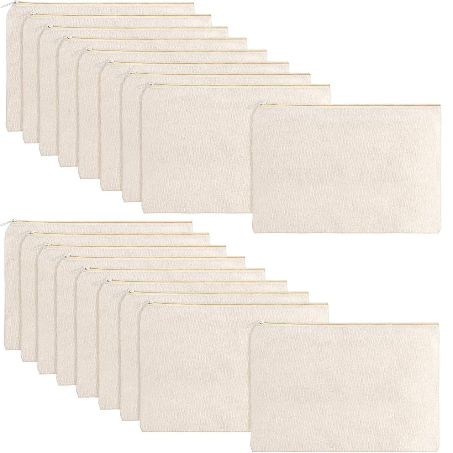 meekoo 16 Pack Blank Canvas Pouch Zipper Cosmetic Bag Bulk Plain Makeup Pouch Purse Sublimation DIY Craft Multipurpose Travel Toiletry Bag for Makeup Cosmetic Stationary Storage(L,Beige)