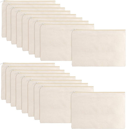 meekoo 16 Pack Blank Canvas Pouch Zipper Cosmetic Bag Bulk Plain Makeup Pouch Purse Sublimation DIY Craft Multipurpose Travel Toiletry Bag for Makeup Cosmetic Stationary Storage(L,Beige)