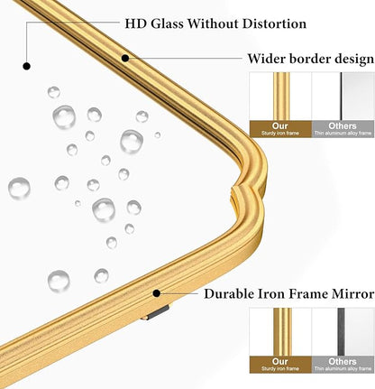Gold Bathroom Mirror for Wall 36" x 36" Square Bathroom Vanity Mirror Farmhouse, Large Rounded Rectangle Mirror, Anti-Rust, Tempered Glass, Hangs Horizontally or Vertically