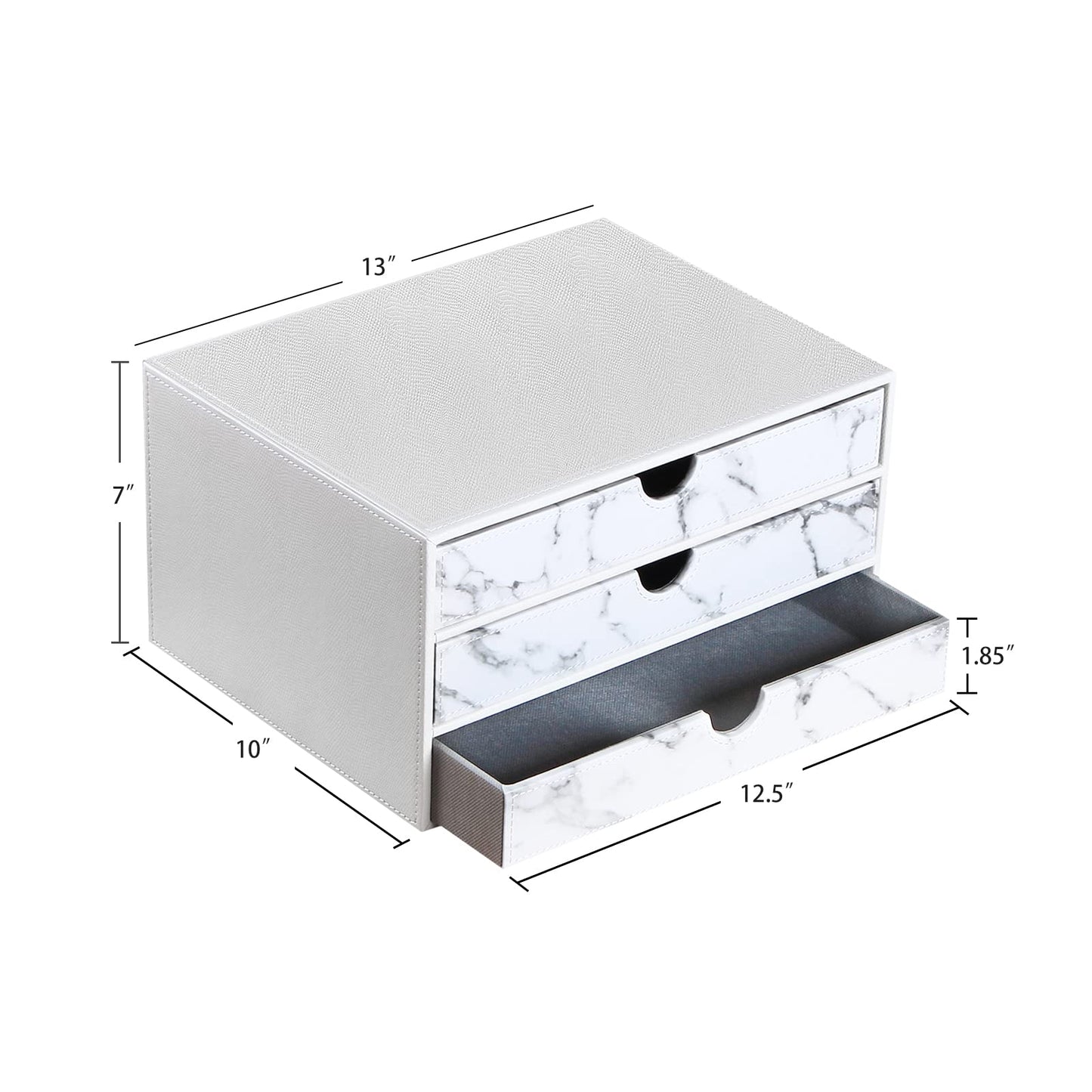 Arniche 3-Drawer Leather Desk Organizer with A4 File Holder-Stackable Modular Storage Box for Office Supplies,Files,Bills & Jewelry-Space-Saving Design for Home Office,Desk & Workspace(White)