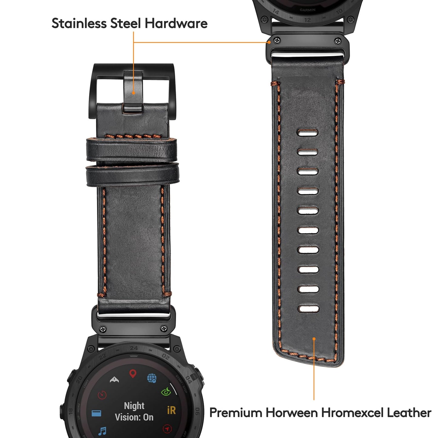 Garmin Fenix 8/7X/6X/5X Plus/3/HR/Descent MK1/D2 Delta PX/D2 Charlie Compatible Leather Watch Strap