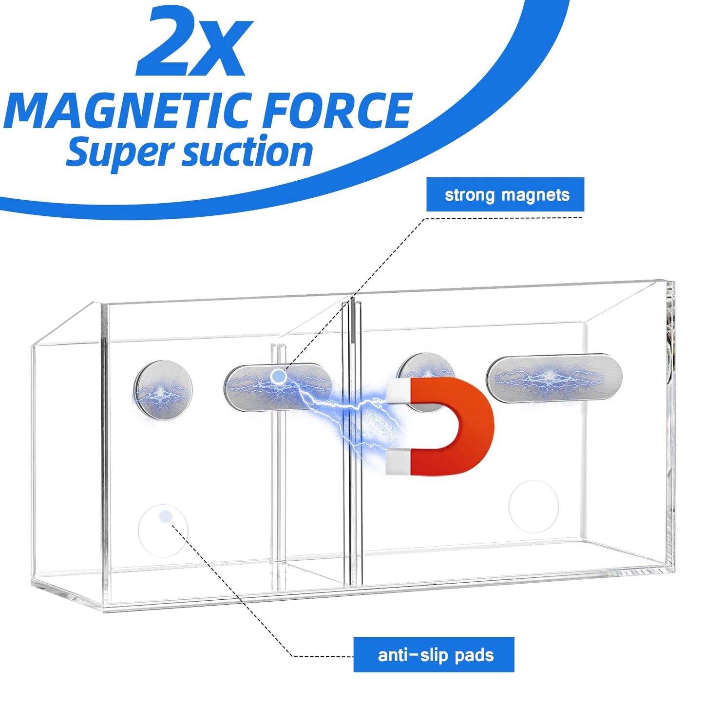 Simetufy Large Magnetic Dry Erase Marker Holder, Magnetic Pen Holder, Whiteboard Marker Holder with Movable Divider for Glass, Fridge & Locker, Non-slip Acrylic Magnetic Marker Holder