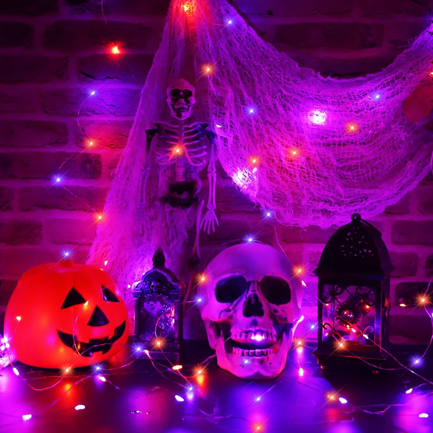 Halloween Fairy Lights Purple&Orange, 400LED Copper String Lights Waterproof Gothic Twinkle Lights for Home, Bedroom, Garden, Patio, Outdoor, Christmas Decor- 4 Pack 100LED Purple and Orange