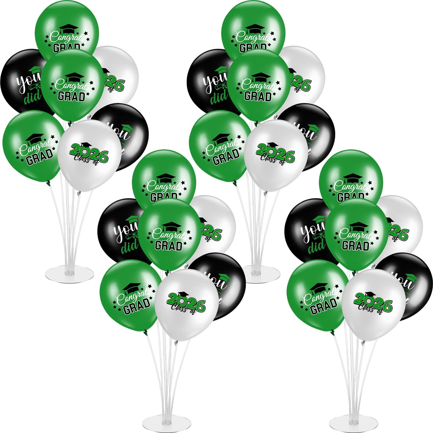 Relaxgiant 4 Set Graduation Party Balloon Stand Kits for Table Centerpieces Balloon Tables Holders with Congrats 2026 Graduation Party Decorations for School College Photo Props(Green)