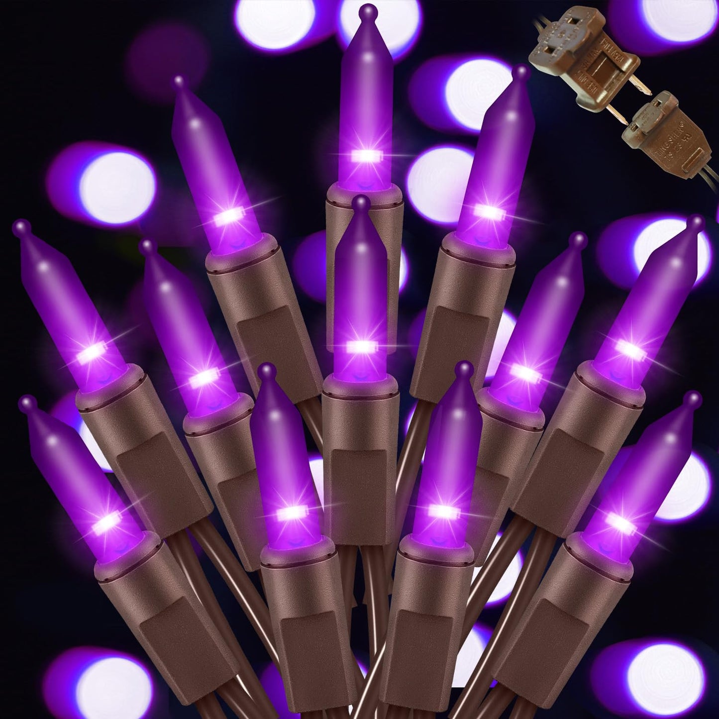 LAMPHOME Halloween Purple String Lights, 100 Mini Fairy Lights Set, Brown Wire 20Ft Traditional Halloween Holiday Décor for Home, Christmas Tree, Bedroom, Patio, Wedding