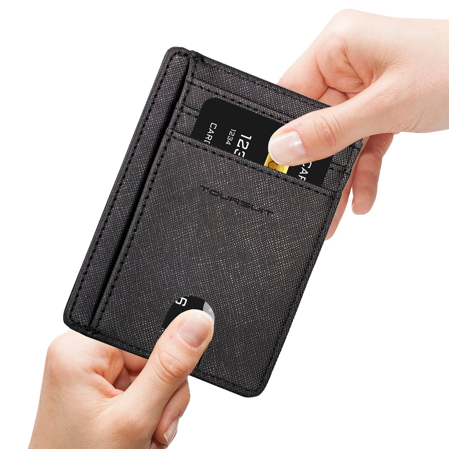 TOURSUIT Travel Minimalist Slim Front Pocket Wallet for Men Women, RFID Blocking Credit Card Holder Case (Cross Black)
