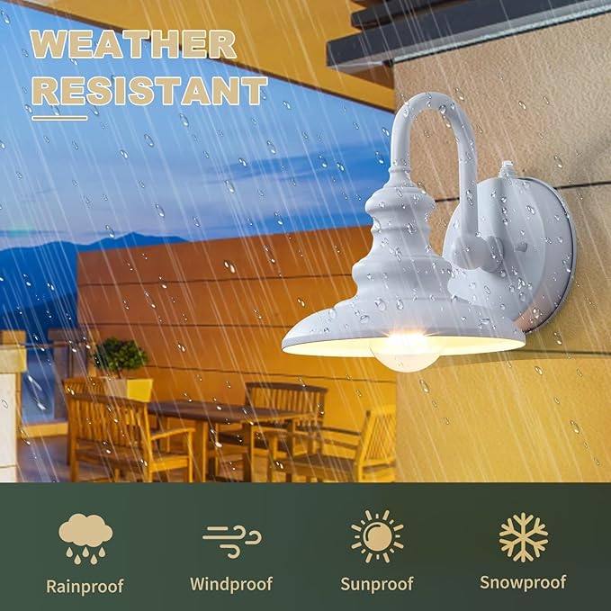 LONEDRUID Dusk to Dawn Sensor Outdoor Gooseneck Barn Light Fixtures White Exterior Wall Sconce Lighting Waterproof Outside Porch Lantern Rustic Wall Mount Lamp for House Garage Farmhouse
