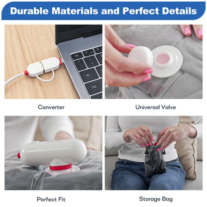 VMstr 15 Pack Travel Vacuum Storage Bags with USB Pump, Vacuum Packing Seal for Luggage and Suitcase, Space Saver for Clothes and Clothing Travel