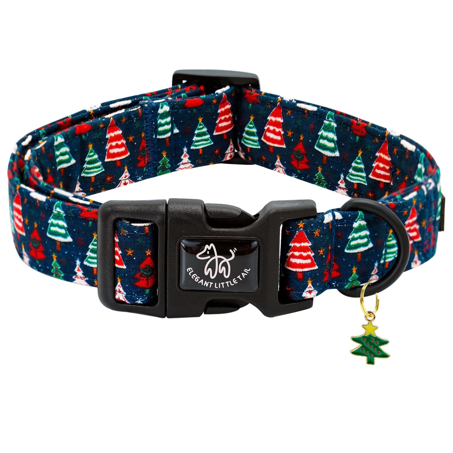 Elegant little tail Christmas Dog Collar - Christmas Tree Red Pet Collar Cotton Soft Plastic Buckle Sturdy Puppy Collars Holiday Female or Male Adjustable Collar for Small Puppy