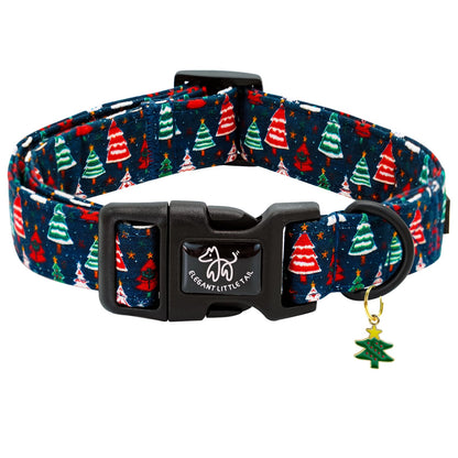 Elegant little tail Christmas Dog Collar - Christmas Tree Red Pet Collar Cotton Soft Plastic Buckle Sturdy Puppy Collars Holiday Female or Male Adjustable Collar for Small Puppy