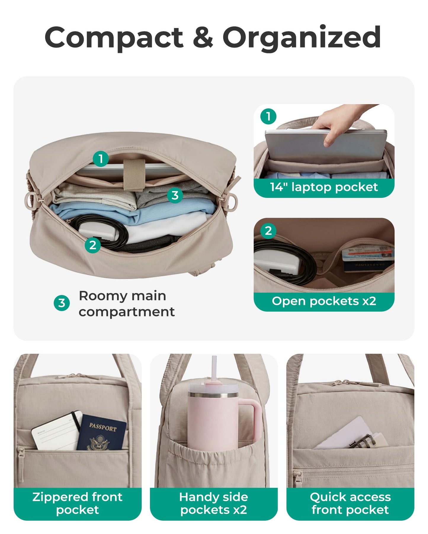 BAGSMART Expandable Personal Item Travel Bag, Lightweight Gym Bag for Women, 24L Weekender Travel Duffle with Toiletry Bag, Carry on Overnight Duffel, Chocolate