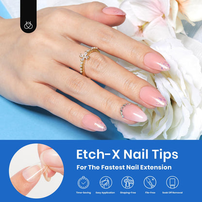 Beetles Gel Nail Kit Short Almond, 240Pcs Easy Nail Extension Set Shaped Clear Tips with 5 in 1 Nail Glue Base & Top Coat and Mini UV Lamp, Nail Tips Art Acrylic Nail Kit Gifts for Women