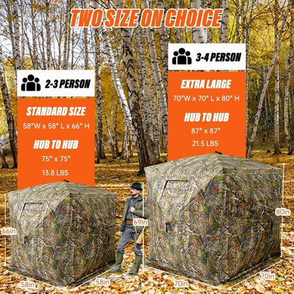 Hunting Blind - 270° See-Through Ground Blind for 2-3 People | Portable Camouflage Tent with Full Open Door