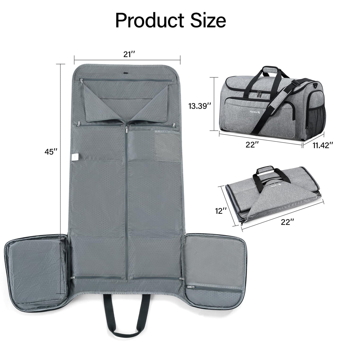 Hanke Carry on Garment Bags for Travel,Convertible Duffle Bag Luggage Bag Weekend Bag with Shoe Compartment,2 in 1 Hanging Suitcase Suit Bag for Men Women,Light Grey