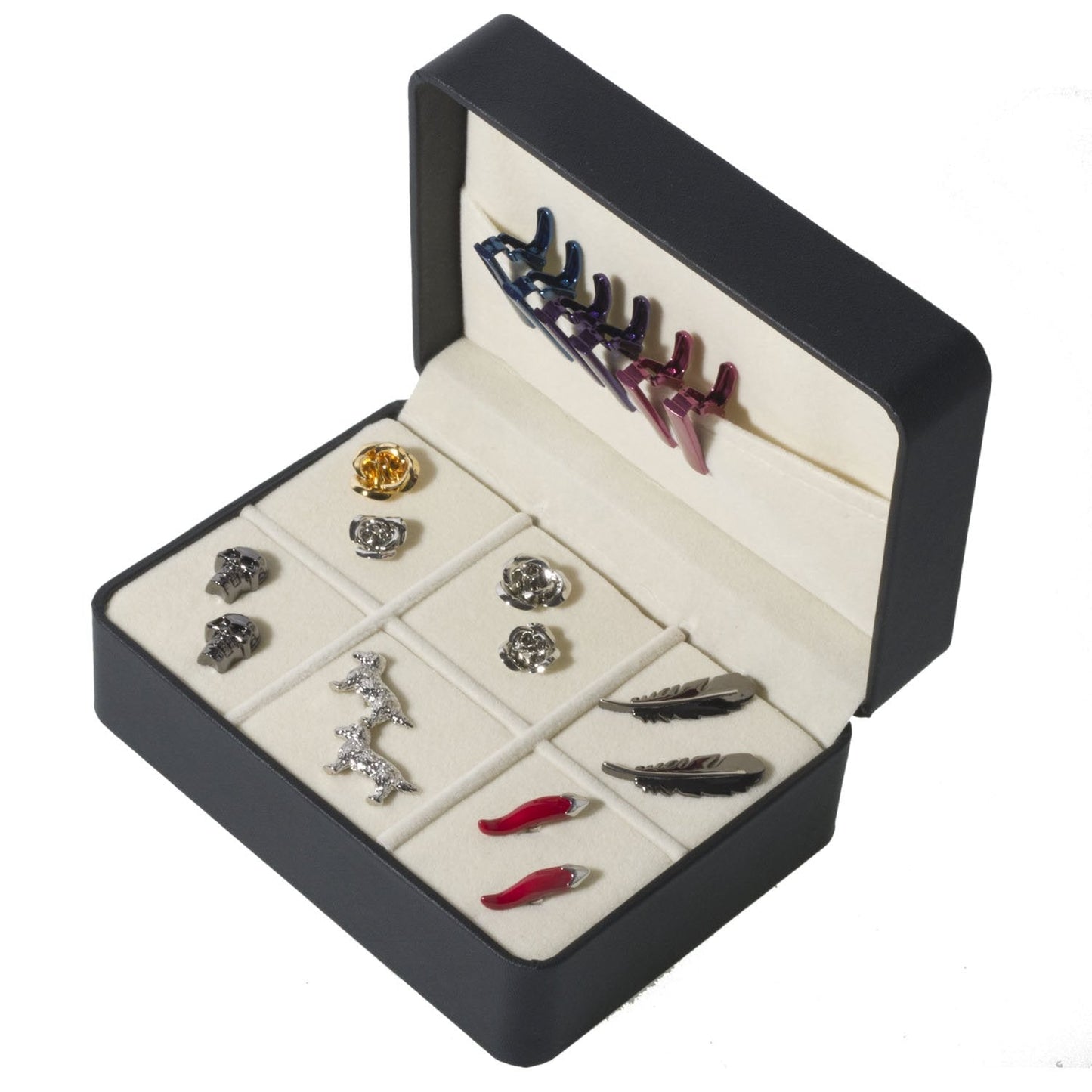 Salutto PU Box Cufflinks Tie Clip Brooch Lapel Storage Case Box Boutique Black
