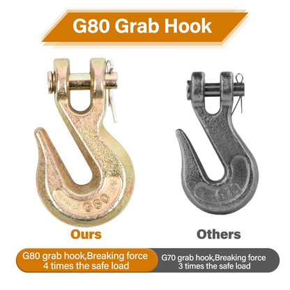 Lechansen 1/4" G80 Grab Hook, 10 Pack 1/4" Grade 80 Clevis Grab Hook Heavy Duty, G80 Tow Hook 1/4inch Chain Hook for Transport Chain, Trailer Safety Chain, Load Binder, 3,300 Lbs Working Load Limit