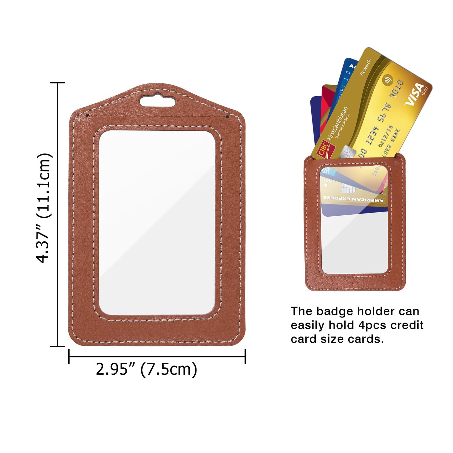 Vividwise 3 Pcs Vertical Leather Badge Holders, Black/Brown/Gray ID Holder for Lanyard, Waterproof Clear Card Holder for School ID Office ID, ID Protector for Women,Men