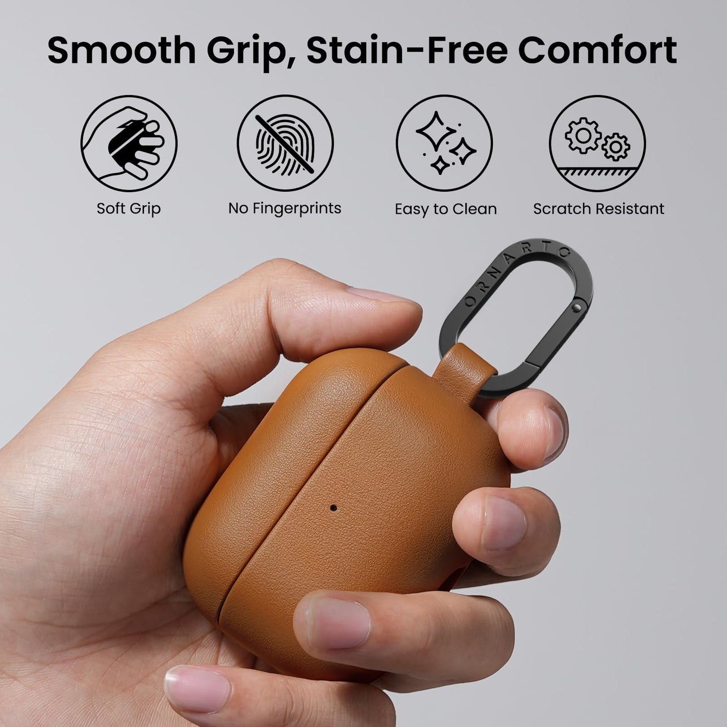 ORNARTO Compatible with AirPods Pro 3 Case, Full Protective Vegan Leather Cover for Airpods Pro 3rd Generation (2025), Front LED Visible, Brown Leather