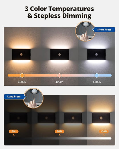 wowatt Rechargeable Motion Sensor Stair Light, Black Night Lights with Magnetic Mount, Dimmable Stair Lights Indoor for Stairway, Hallway, Kitchen, Bathroom(3 Packs)