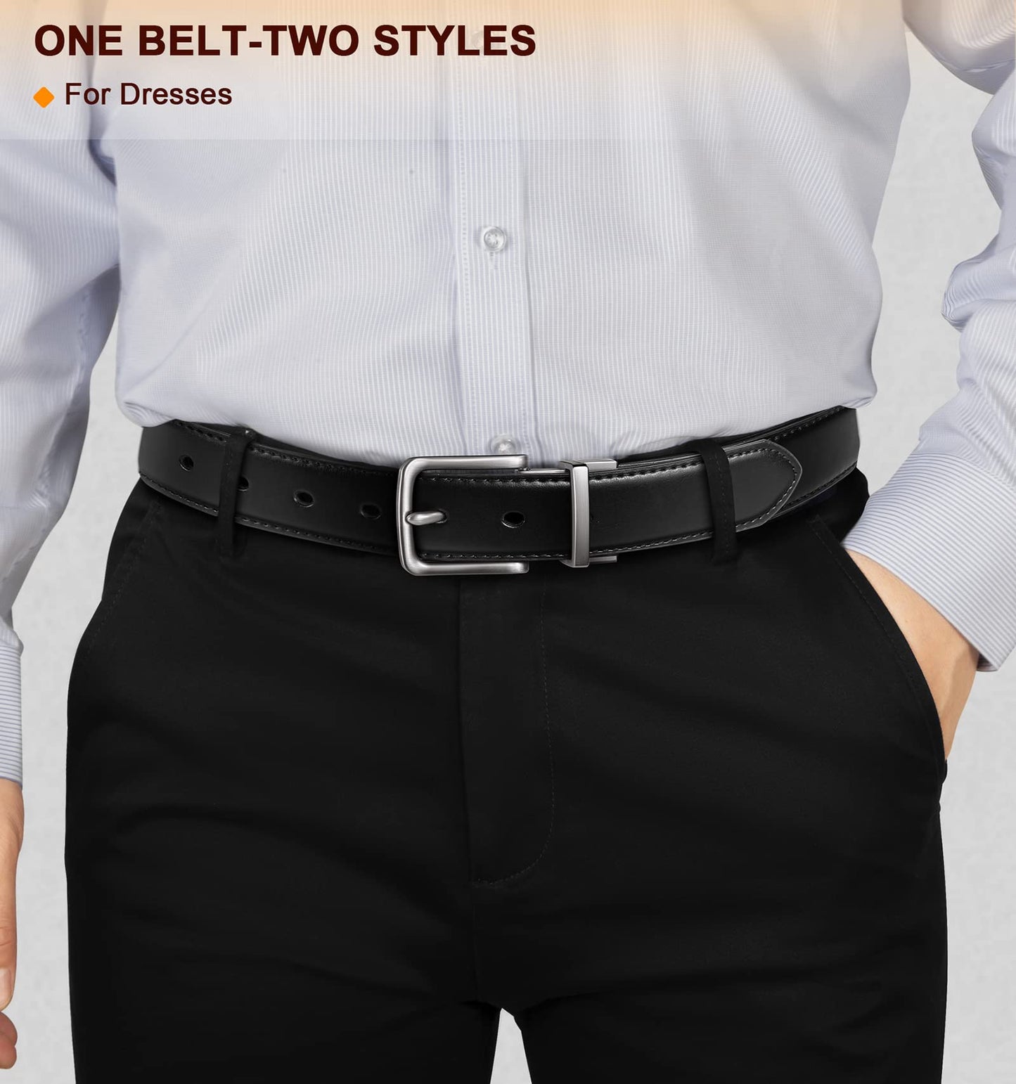 BULLIANT Men's Belt,Reversible Belt Adjustable For Gift Men 1.25”-Cut For Fit-2 Sides in 1 Belt(Not 2)(Black/Antique Coffee,40"-42" Waist Adjustable)