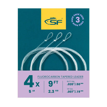 SF 3 Packs Pre-Tied Loop Fly Fishing Tapered Leader Fluorocarbon 9FT 4X
