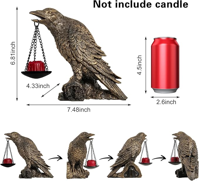 Halloween Decorations Outdoor Indoor Gothic Crow Wall Decor Table Candle Holder Raven Tealight Statue for Yard Patio Garden Bedroom Half Gold