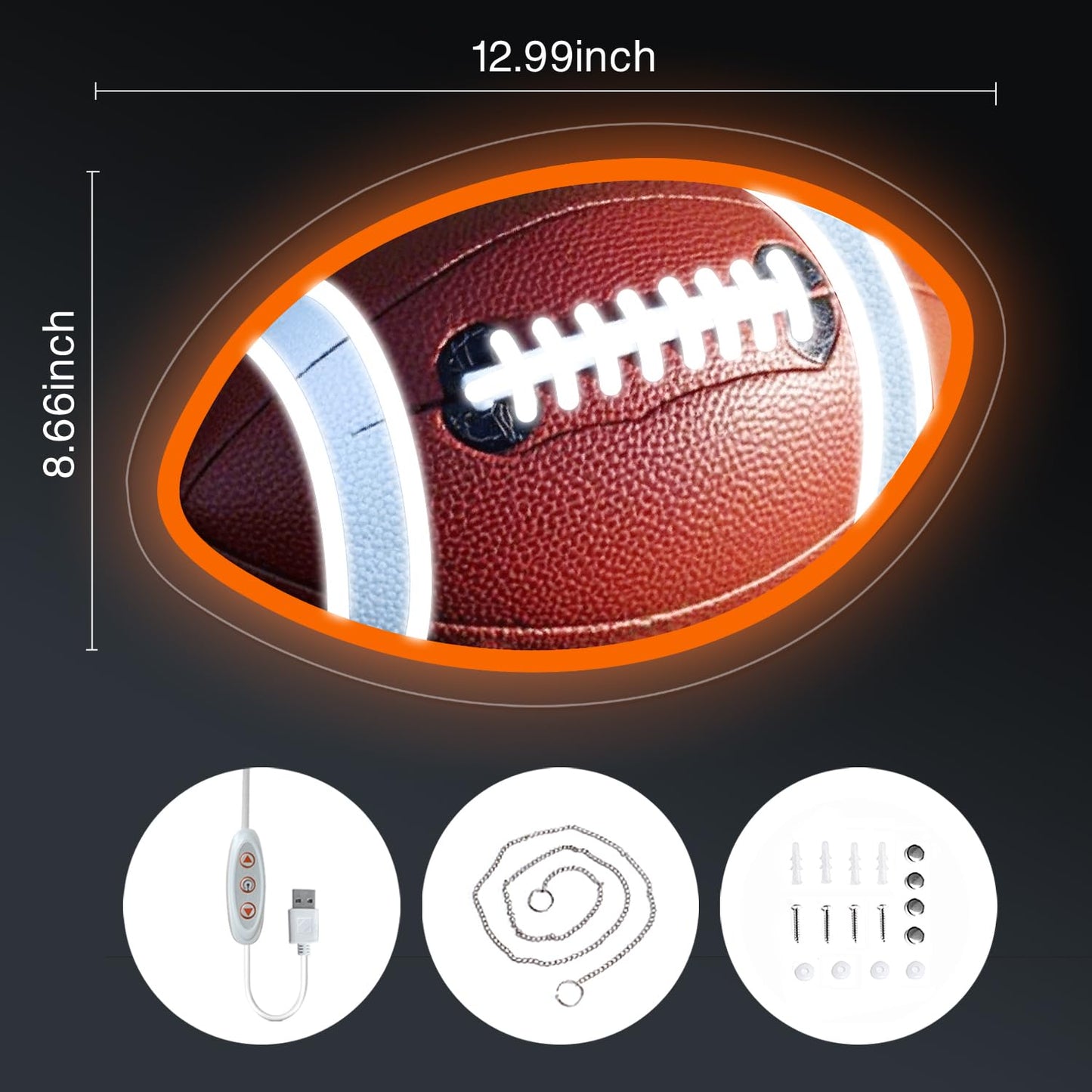 Football Neon Sign Football Shaped LED Light for Wall Decor Dimmable USB Powered Sign for Bedroom Man Cave Game Sports Room Football Gifts for Boys Fans