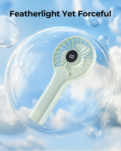 Portable Handheld Mini Fan, Personal Travel Fan, Small and Powerful, 2000mah Rechargeable Battery, 5 Speed Wind, Led Display, Back Air Outlet, for Stylish Kids Girls Women Summer Gift-Avocado Green