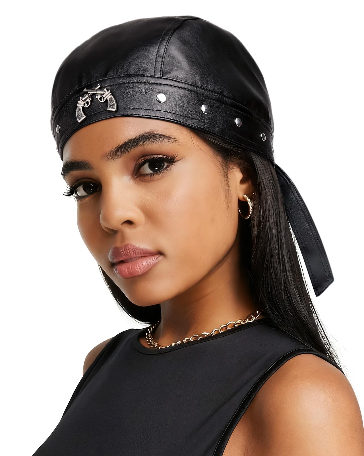 Heerf Cycling Bandana Leather Skull Cap Motorcycle Biker Hat Adjustable Doo Rags for Men and Women