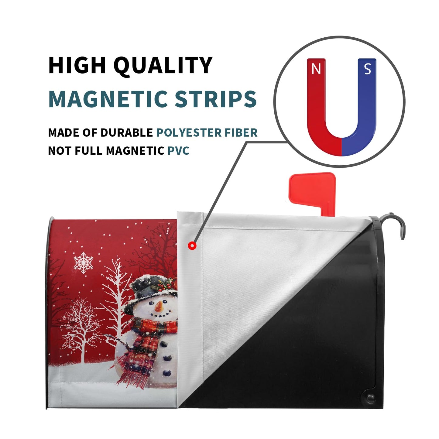 Merry Christmas Red Snowman Magnetic Red Winter Outdoor Mailbox Cover - Standard Size 25.5 x 21 Inch Snowflakes Holiday Mailbox Wrap