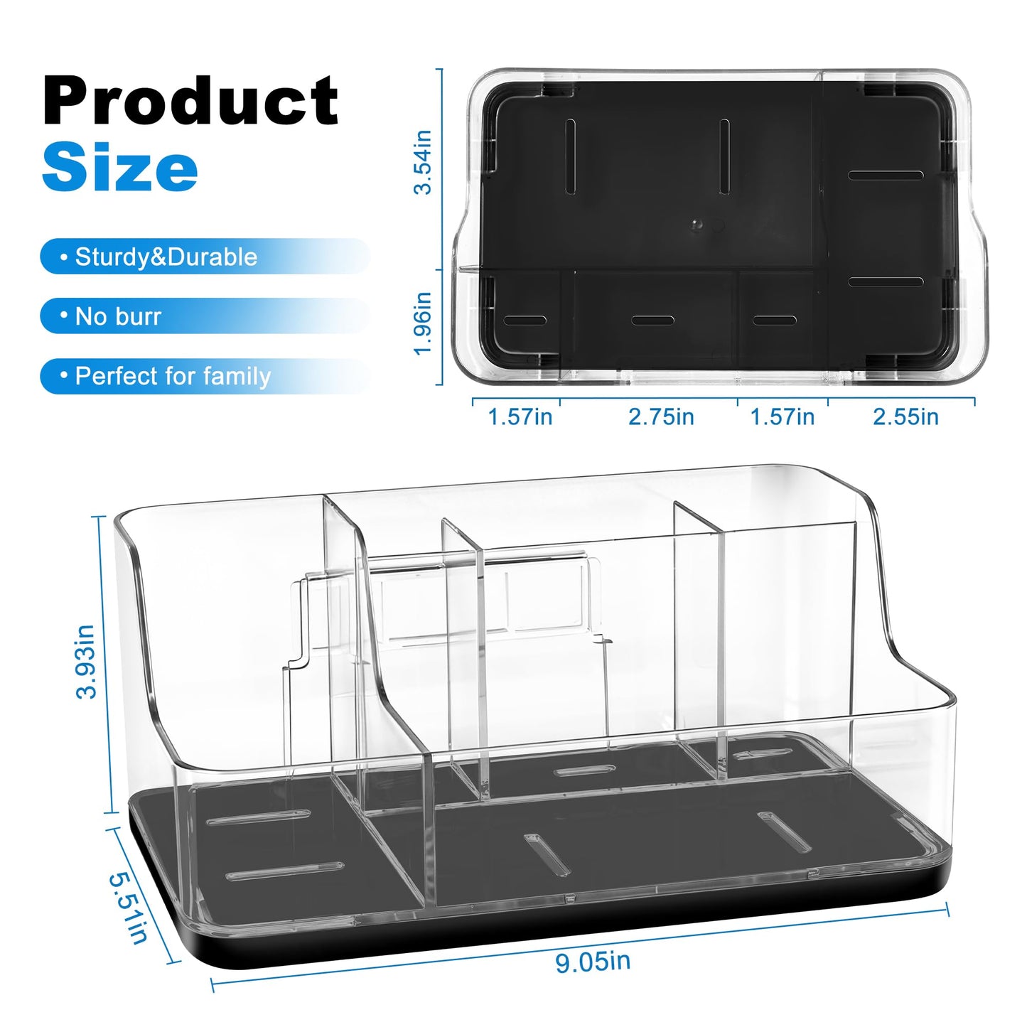 Black Cosmetic Storage Box Dressing Table & Bathroom Counter Storage Lipstick & Brush Beauty Organizer Dressing Table Skincare Organizer Suitable for Bathroom, Living Room, and Kitchen Storage