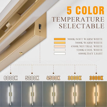 48" Gold LED Bathroom Light Fixtures Long Vanity Lights Over Mirror Lighting Lamps Wall Mount Lighting Over Vanity Picture Indoor 5CCT(3000K/3800K/4500K/5200K/6000K)