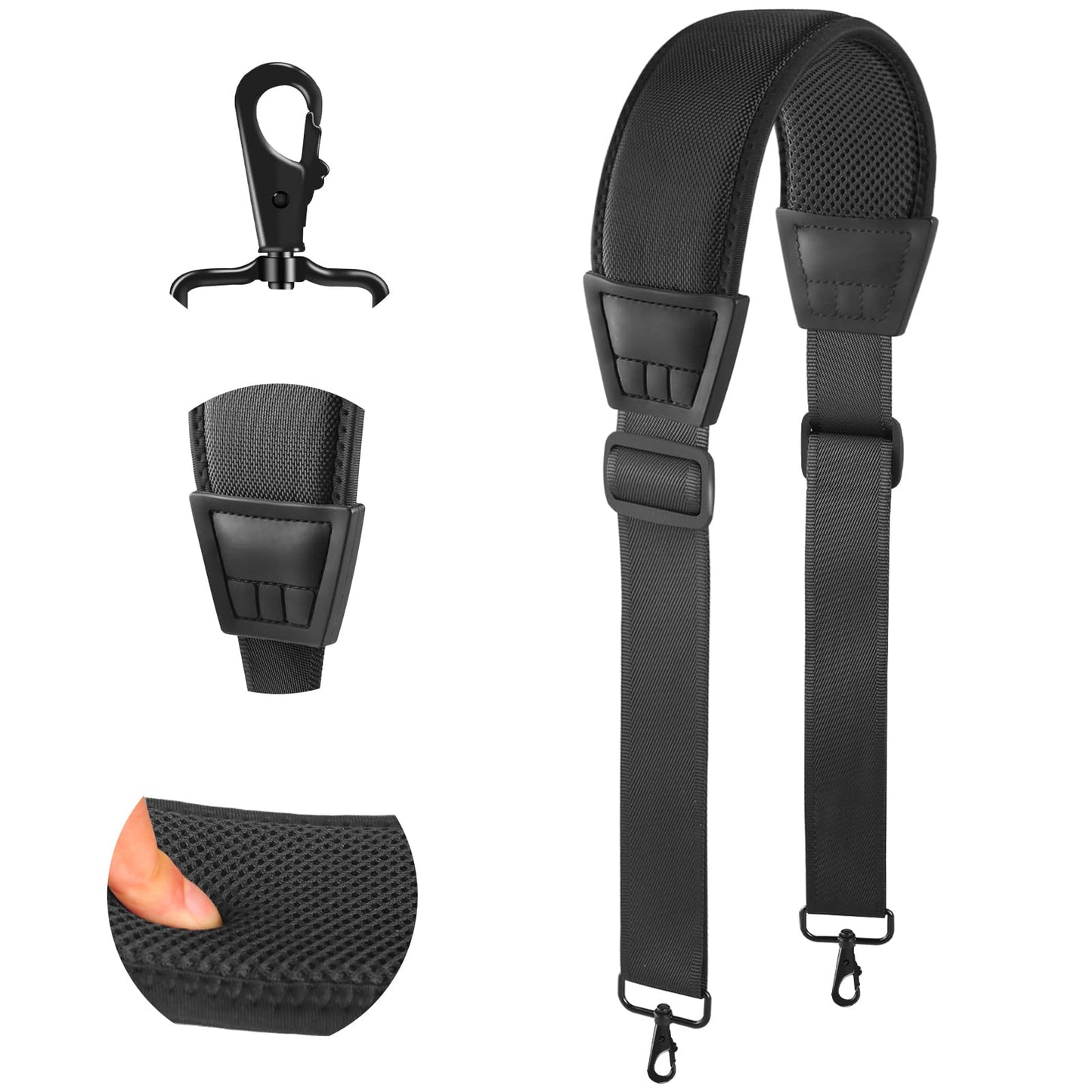 FIEIL 67" Universal Shoulder Strap, Mesh Thick Padded Bag Strap with Double Adjustable Buckles and Metal Hooks, Ideal for Briefcases, Computer Satchels, Crossbody Bags, Luggage(Breathable)