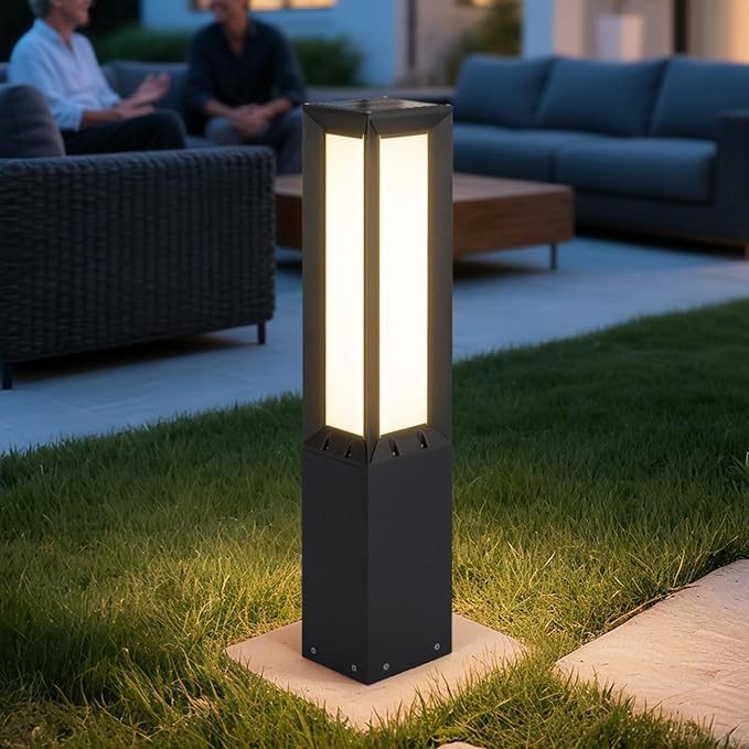 Solar Landscape Path Lights, 31.5" Modern Bollard Lighting 3000K LED Pathway Driveway Outdoor Light Fixture Waterproof Floor Lamp Aluminum Walkway Lantern for Outside Patio Garden Lawn Decoration