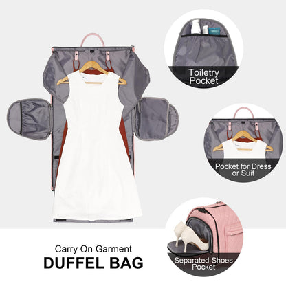 Modoker Rolling Garment Bag for Travel,Womens Convertible Garment Bags with Wheels, Luggage Suit Travel Bags,3 in 1 Carry On Wheeled Duffel Bag,Pink