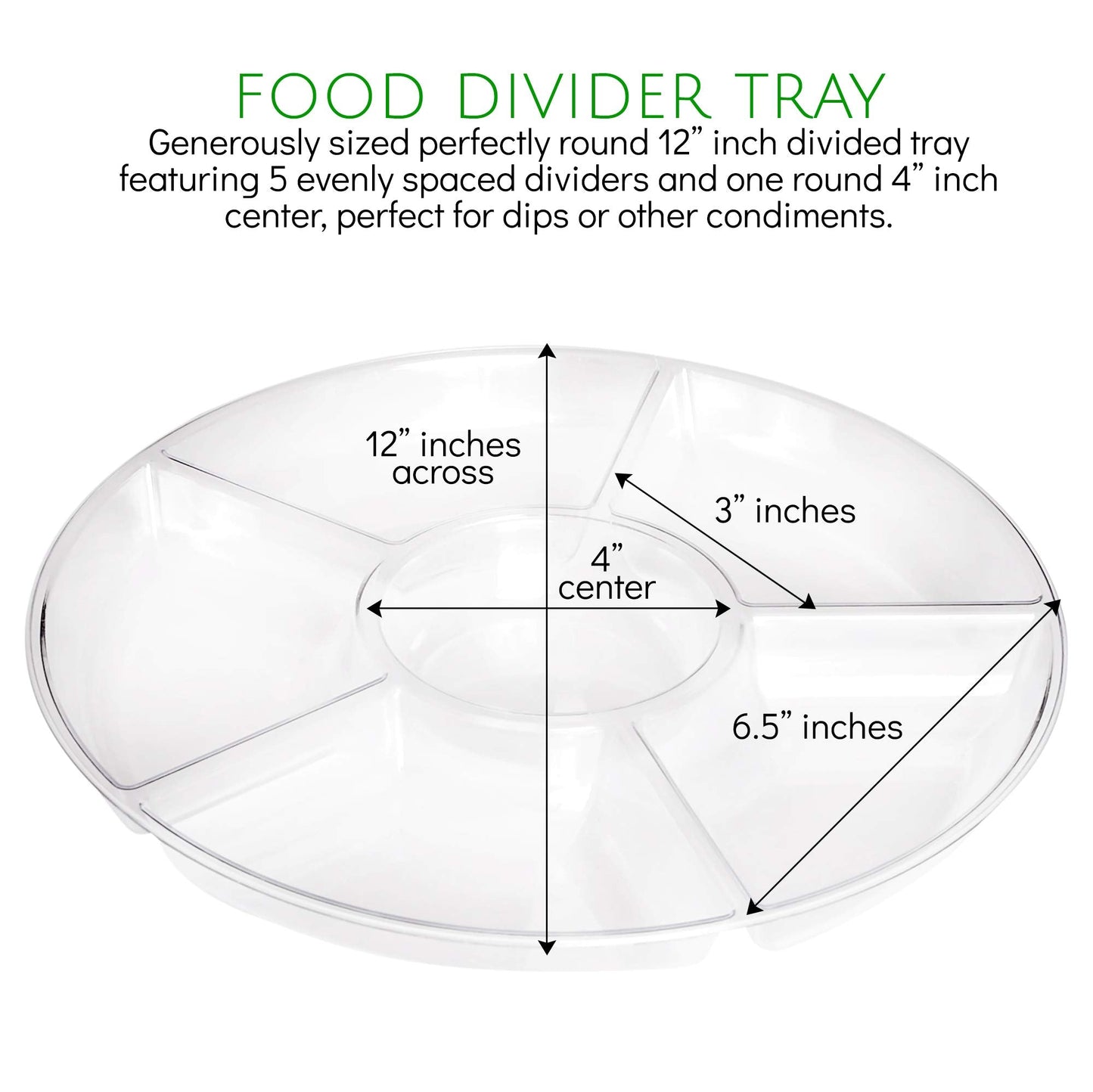 Plasticpro 6 Sectional Round Plastic Serving Tray/Platters Clear Pack of 2