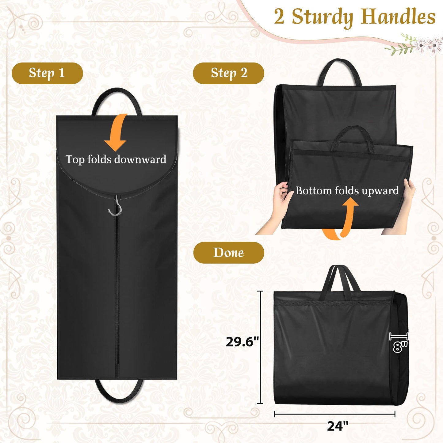 KEETDY Wedding Dress Garment Bag for Travel with 4" Gusseted Long Hanging Dress Bags for Gowns for Women Garment Cover Clothes Storage for Closet (Black, 72 inch)