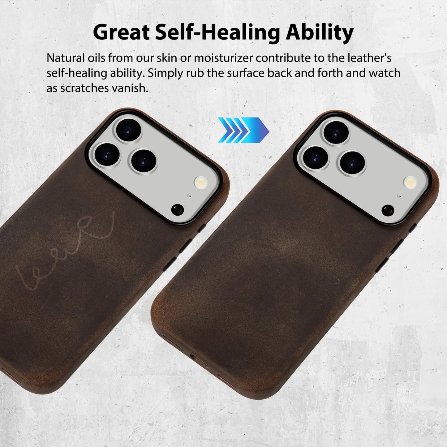 Belemay Handcrafted Crazy Horse Leather Case for iPhone 17 Pro Max, Compatible with MagSafe, Vintage Aesthetic, Two-Tone Effect, Unique Patina, Camera Control Button Coverage (6.9"), Rustic Brown