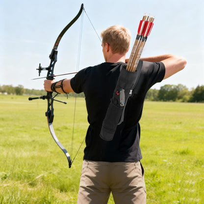 karamagic Archery Lightweight Back Arrow Quiver Dual Use Foldable Compact Hip Arrows Bag with Molle System and Pocket,2pcs Round Arrow Holders