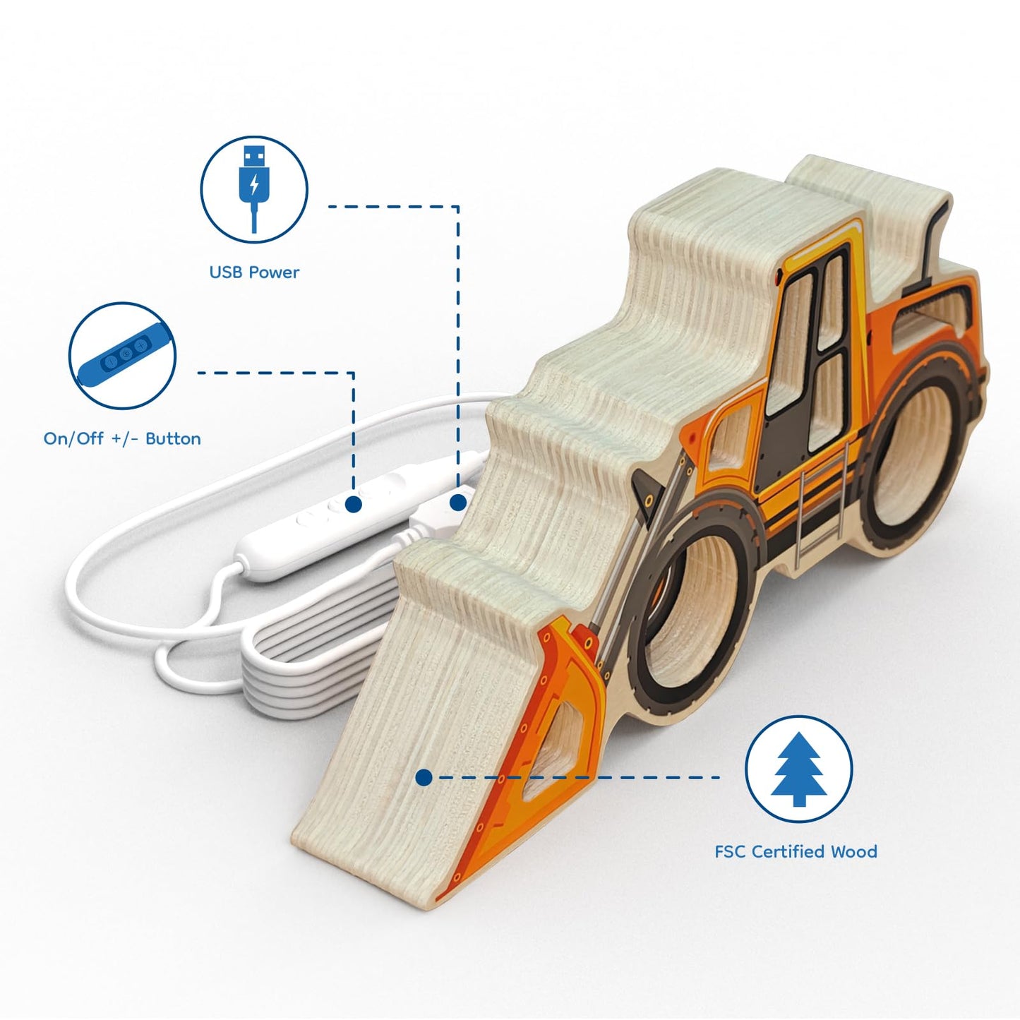Letoiz Wooden Loader Truck LED Night Light for Kids, Dimmable & USB Powered, Toddler Bedroom Decor for Boys & Girls, Birthday Gift for Ages 3-5