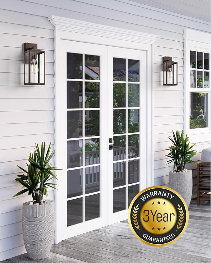 VIANIS 2 Pack Large Dusk to Dawn Exterior Garage Lighting Fixtures, Oil Rubbed Bronze Porch Lights Outdoor Wall Sconce Lantern, Modern Outside House Lights Wall Mount for Front Door, Coach