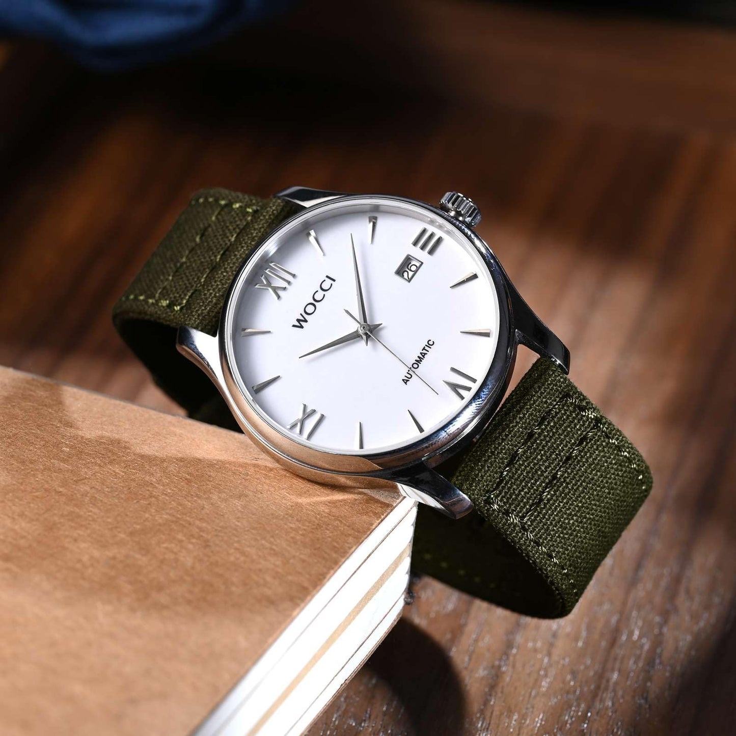 WOCCI 18mm Watch Band, Canvas Fabric, Quick Release, Replacement Strap, Black Buckle (Army Green)