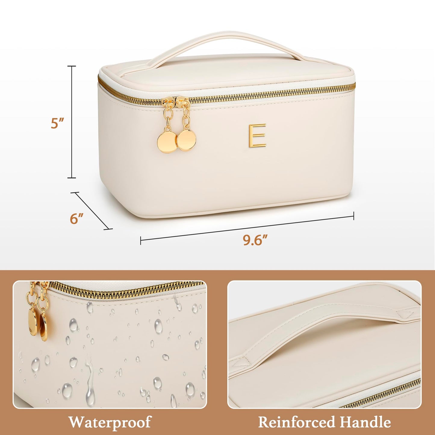 CLOUDWINGS Gifts for Women Travel Makeup Bag Personalized Cosmetic Bag Portable Large Capacity Toiletry Bag(Beige-E)