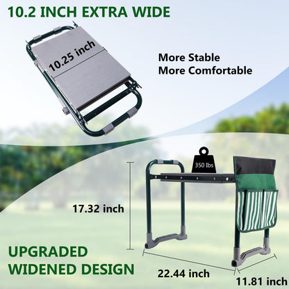 Lineware Garden Kneeler and Seat with Upgraded Widened 10 Inch Thick Kneeling Pad,Garden Kneeler Stool Heavy Duty,Folding Garden Chair, Bench Stool with 2 Tool Pouches Gifts for Parent